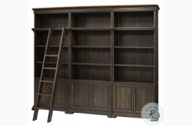 Sonoma Brown Executive Bookcase Wall With Wood Ladder
