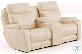 Show Stopper Sand Reclining Console Loveseat with Power Headrest and Hidden Cupholders
