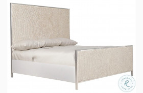 Helios Pure White Capiz Shell And Polished Stainless Steel King Panel Bed