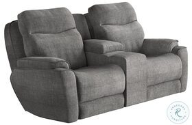Show Stopper Smoke Double Reclining Console Loveseat with Hidden Cupholders