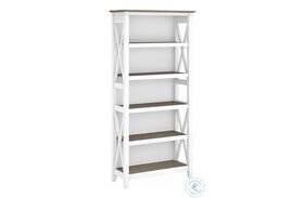 Key West Pure White and Shiplap Gray 5 Shelf Tall Bookcase
