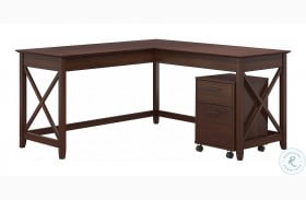 Key West Bing Cherry 60" L Shaped Desk With 2 Drawer Mobile File Cabinet