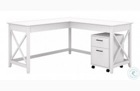Key West Pure White Oak 60" L Shaped Desk With 2 Drawer Mobile File Cabinet