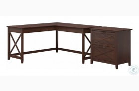 Key West Bing Cherry 60" L Shaped Desk With 2 Drawer Lateral File Cabinet