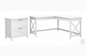 Key West Pure White Oak 60" L Shaped Desk With 2 Drawer Lateral File Cabinet