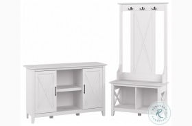 Key West Pure White Oak Entryway Storage Set with Hall Tree Shoe Bench and 2 Door Cabinet