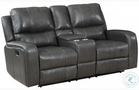 Linton Gray Leather Power Reclining Console Loveseat With Power Footrest