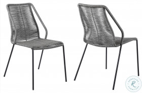 Clip Grey Rope Stackable Steel Outdoor Dining Chair Set of 2