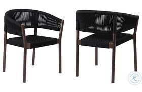 Doris Black Rope And Dark Eucalyptus Wood Outdoor Dining Chair Set Of 2