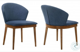 Juno Blue Fabric And Walnut Wood Side Chair Set of 2