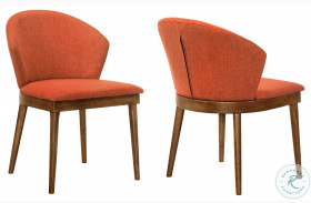 Juno Orange Fabric And Walnut Wood Side Chair Set of 2