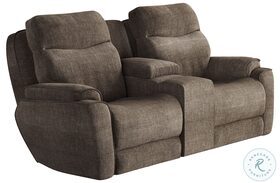 Show Stopper Brindle Reclining Console Loveseat with Power Headrest and Hidden Cupholders