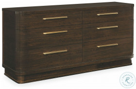Modern Streamline Art Deco Aged Bourbon 6 Drawer Dresser