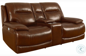 Colossus Napoli Brown Power Reclining Console Loveseat with Power Headrest
