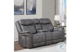 Morrison Stone Power Reclining Console Loveseat with Power Headrest And Footrest