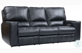 Rockford Verona Black Leather Power Reclining Sofa with Power headrest and Footrest