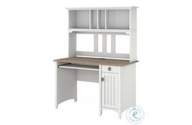 Salinas Pure White and Shiplap Gray Small Computer Desk with Hutch