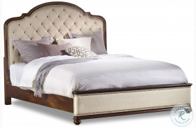 Leesburg Beige Upholstered Bed with Wood Rails
