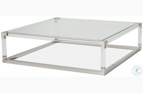 State St Glossy White Square Glass Top Cocktail Table