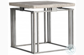 Riverton Travertine Stone And Silver Side Table