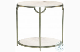 Morello Oxidized Nickel And Carrara Marble Oval Metal End Table