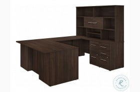 Office 500 Black Walnut 72" U Shaped Executive Desk With Drawers And Hutch