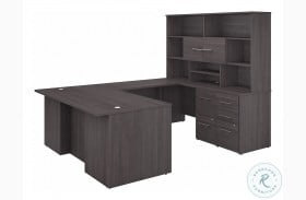 Office 500 Storm Gray 72" U Shaped Executive Desk With Drawers And Hutch