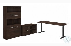 Office 500 Black Walnut 72" Height Adjustable Standing Desk With Storage And Bookcase