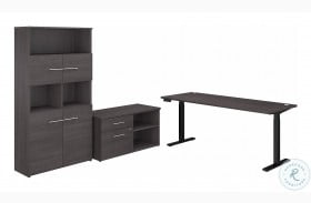 Office 500 Storm Gray 72" Height Adjustable Standing Desk With Storage And Bookcase