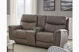 Ovation Obsession Cobblestone Reclining Console Loveseat with Power Headrest and Wireless Charging