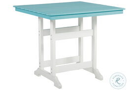 Eisely Turquoise And White Outdoor Counter Height Dining Table