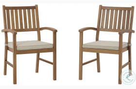 Janiyah Light Brown Outdoor Dining Arm Chair Set of 2