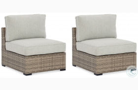 Calworth Beige Outdoor Armless Chair Set of 2