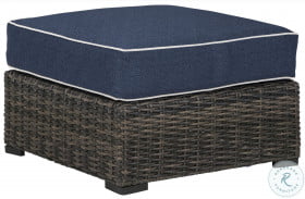 Grasson Lane Brown And Blue Outdoor Ottoman With Cushion