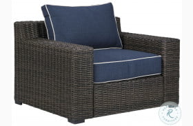 Grasson Lane Brown And Blue Outdoor Lounge Chair with Cushion