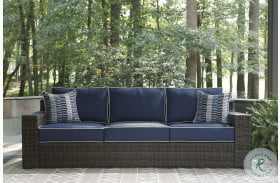 Grasson Lane Brown And Blue Outdoor Sofa With Cushion