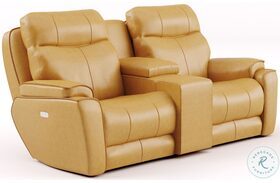 Show Stopper Caramel Double Reclining Console Loveseat with Hidden Cupholders