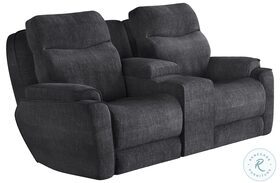 Show Stopper Charcoal Reclining Console Loveseat with Power Headrest and Hidden Cupholders