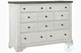 Valley Ridge Distressed White And Rustic Gray 10 Drawer Dresser