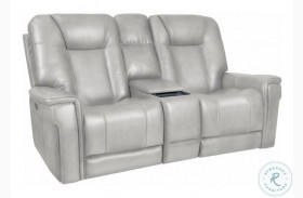 Sanibel Rainer Dove Lay Flat Power Reclining Console Loveseat with Power Headrest And Lumbar