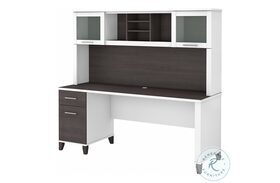 Somerset White and Storm Gray 72" Office Desk with Drawers and Hutch