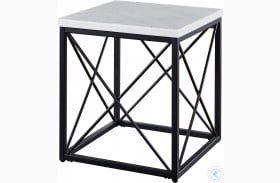 Skyler White Marble Top And Black End Table