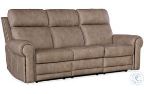 Duncan Light Brown Leather Power Reclining Sofa with Power Headrest And Lumbar