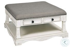 Belhamy Park Distressed Chalk White Square Upholstered Cocktail Table