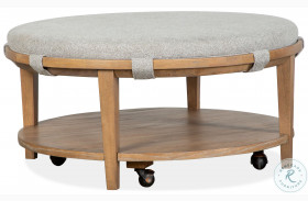 Lindon Coffee Bean And Gray Upholstered Round Cocktail Table