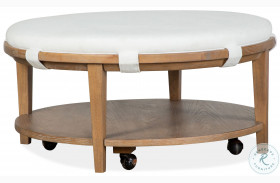 Lindon Coffee Bean And White Upholstered Round Cocktail Table