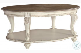 Realyn White And Brown Oval Cocktail Table