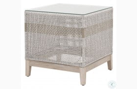 Tapestry Taupe White Flat Rope And Gray Teak Outdoor End Table