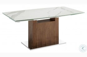 Olivia White Marbled And High Polished Stainless Steel Extendable Dining Table
