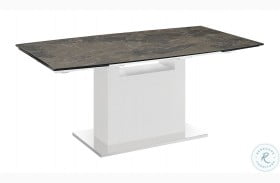 Olivia Dark Brown Marbled Porcelain Top And White Extendable Dining Table